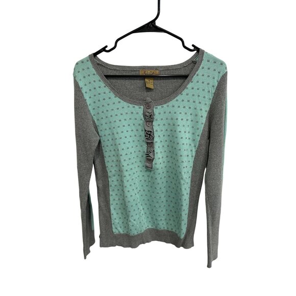 Peck & Peck Weekend Polka Dot Henley Pullover Sweater Mint Gray Sz Medium Knit - Picture 1 of 9